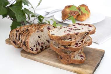 Sliced bread with cranberries and almonds
